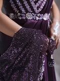 Dignified Deep Purple Ready To Wear Crepe Satin Silk Saree - women's fashion mart