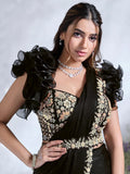 Dazzling Black Ready To Wear To Tone Satin Silk Saree - women's fashion mart