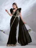 Dazzling Black Ready To Wear To Tone Satin Silk Saree - women's fashion mart