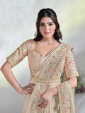 Bewitching Beige Ready To Wear To Tone Satin Silk Saree - women's fashion mart