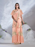 Passionate Peach Ready To Wear Crepe Satin Silk Saree - women's fashion mart