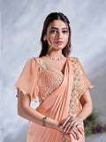 Passionate Peach Ready To Wear Crepe Satin Silk Saree - women's fashion mart