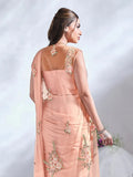 Passionate Peach Ready To Wear Crepe Satin Silk Saree - women's fashion mart