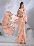 Passionate Peach Ready To Wear Crepe Satin Silk Saree - women's fashion mart