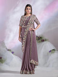 Luxurious Lavender Ready To Wear Crepe Satin Silk Saree - women's fashion mart