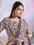 Luxurious Lavender Ready To Wear Crepe Satin Silk Saree - women's fashion mart