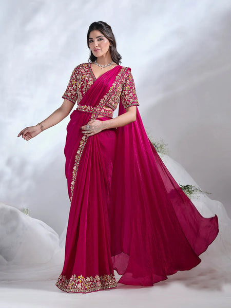 Phenomenal Pink Ready To Wear To Tone Satin Silk Saree - women's fashion mart