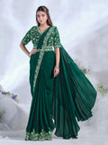 Gorgeous Green Ready To Wear Crepe Satin Silk Saree - women's fashion mart