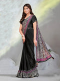Pleasing Black Ready To Wear Crepe Satin Silk Saree - women's fashion mart