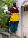 Wine and Yellow Embroidered  Kedia Set for Navratri - women's fashion mart