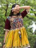 Wine and Yellow Embroidered  Kedia Set for Navratri - women's fashion mart