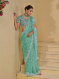 Splendid Sea Green Banarasi Silk Embroidered Saree - women's fashion mart