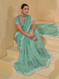 Splendid Sea Green Banarasi Silk Embroidered Saree - women's fashion mart