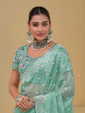 Splendid Sea Green Banarasi Silk Embroidered Saree - women's fashion mart