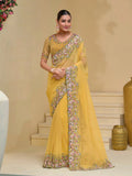 Glorious Mustard Banarasi Silk Embroidered Saree - women's fashion mart