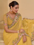 Glorious Mustard Banarasi Silk Embroidered Saree - women's fashion mart