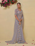 Graceful Grey Banarasi Silk Embroidered Saree - women's fashion mart