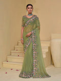 Passionate Pista Banarasi Silk Embroidered Sare - women's fashion mart