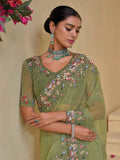 Passionate Pista Banarasi Silk Embroidered Sare - women's fashion mart