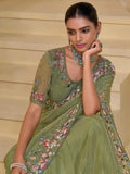 Passionate Pista Banarasi Silk Embroidered Sare - women's fashion mart