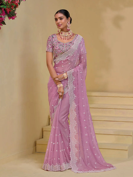 Magical Pink Banarasi Silk Embroidered Saree - women's fashion mart