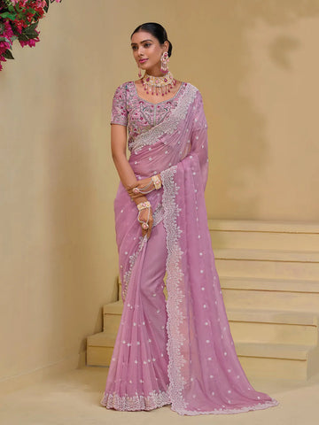 Magical Pink Banarasi Silk Embroidered Saree - women's fashion mart