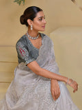 Enchanting Grey Shine Silk Embroidered Saree - women's fashion mart