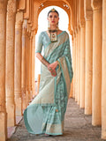 Astonishing Aqua Blue Viscose Silk Printed Saree - women's fashion mart