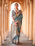Glorious Sky Blue-Grey Viscose Silk Printed Saree - women's fashion mart
