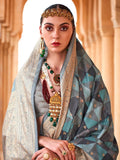 Glorious Sky Blue-Grey Viscose Silk Printed Saree - women's fashion mart