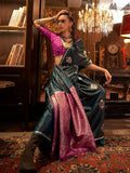 Dark Green Pure Satin Silk Saree -Saree Unstiched women's fashion mart