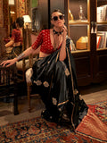 Trendy Black Pure Satin Silk Designer Saree - women's fashion mart