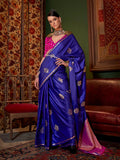 Dark Blue Pure Satin Silk Designer Saree - women's fashion mart