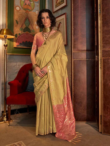 Mesmerizing Mustard Tussar Silk Handloomed Saree - women's fashion mart