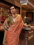 Pristine Peach Tussar Silk Handloomed Saree - women's fashion mart