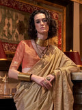Glowing Golden Tussar Silk Handloomed Saree - women's fashion mart