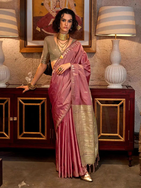 Peerless Pink Tussar Silk Handloomed Saree - women's fashion mart