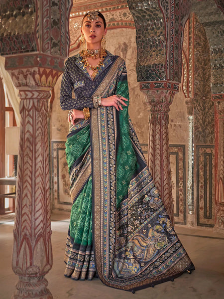 Gorgeous Green Designer Rajwadi Printed  Silk Saree - women's fashion mart