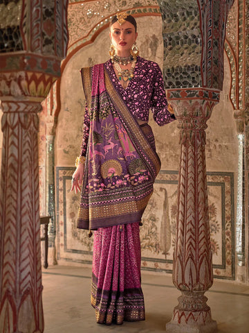 Dazzling Deep Pink Designer Rajwadi Printed  Silk Saree - women's fashion mart