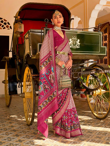 Pleasing Pink Silk Saree with Designer Hathi Pallu - women's fashion mart