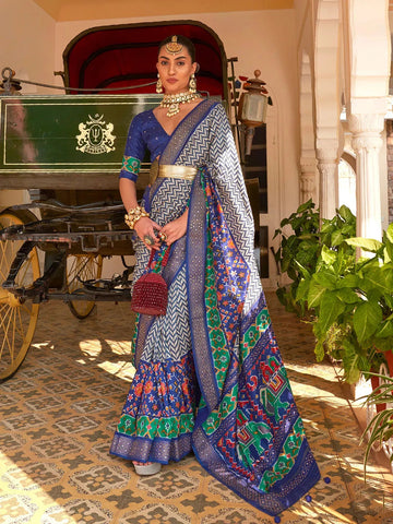 Grand Blue Silk Saree with Designer Hathi Pallu - women's fashion mart