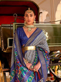 Grand Blue Silk Saree with Designer Hathi Pallu - women's fashion mart
