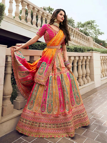 Zarkan Embroidered Multi-Color Silk  Lehenga Choli Set - women's fashion mart