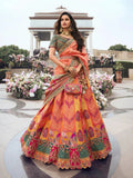 Elegant Embroidered Orange-Yellow Silk  Lehenga Choli Set - women's fashion mart