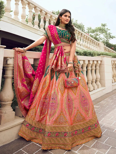 Elegant Multi-Color Embroidered  Silk  Lehenga Choli Set - women's fashion mart