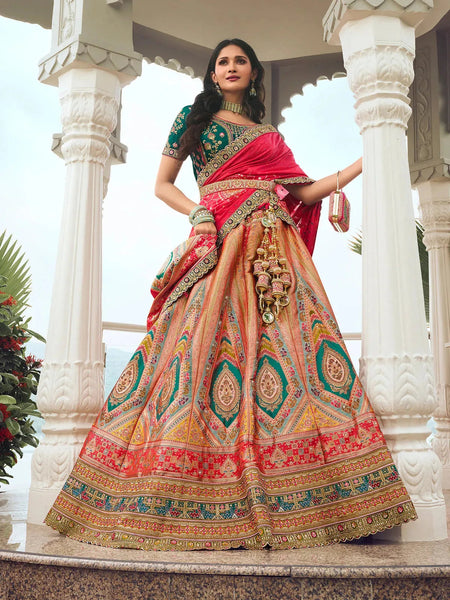 Elegant Embroidered Multi-Color Silk  Lehenga Choli Set - women's fashion mart