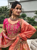 Peerless Peach Banarasi Silk Bridal Lehenga Choli Set - women's fashion mart
