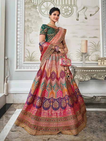 Pleasing Multi-color Banarasi Silk Bridal Lehenga Choli Set - women's fashion mart