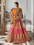Divine Mustard-Pink Banarasi Silk Bridal Lehenga Choli Set - women's fashion mart