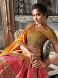 Divine Mustard-Pink Banarasi Silk Bridal Lehenga Choli Set - women's fashion mart